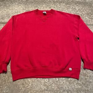 Vintage 90s Russell Athletic USA Single V Crewneck Sweatshirt Large Red Blank